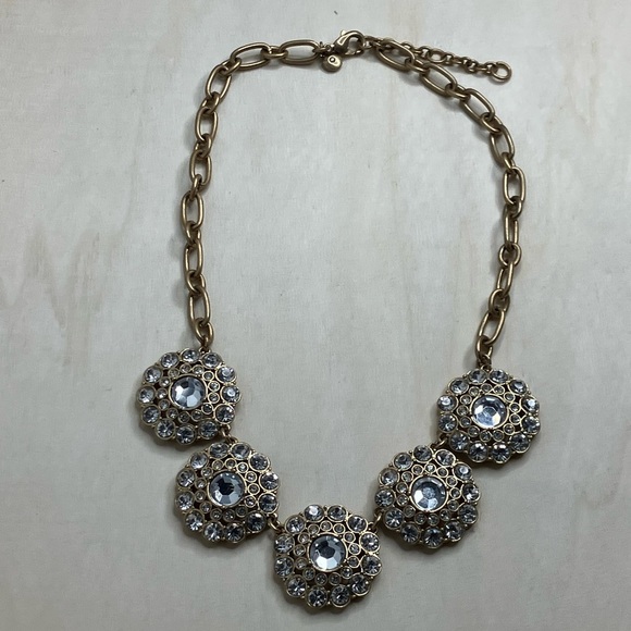 Designer J. Crew Gold Tone Crystal Rhinestone statement necklace ✨✨ - Picture 5 of 7
